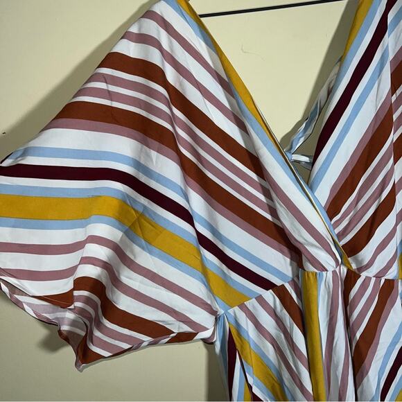 NWT ELOQUII Women's striped plunging v midi summer dress 20 - Picture 3 of 5